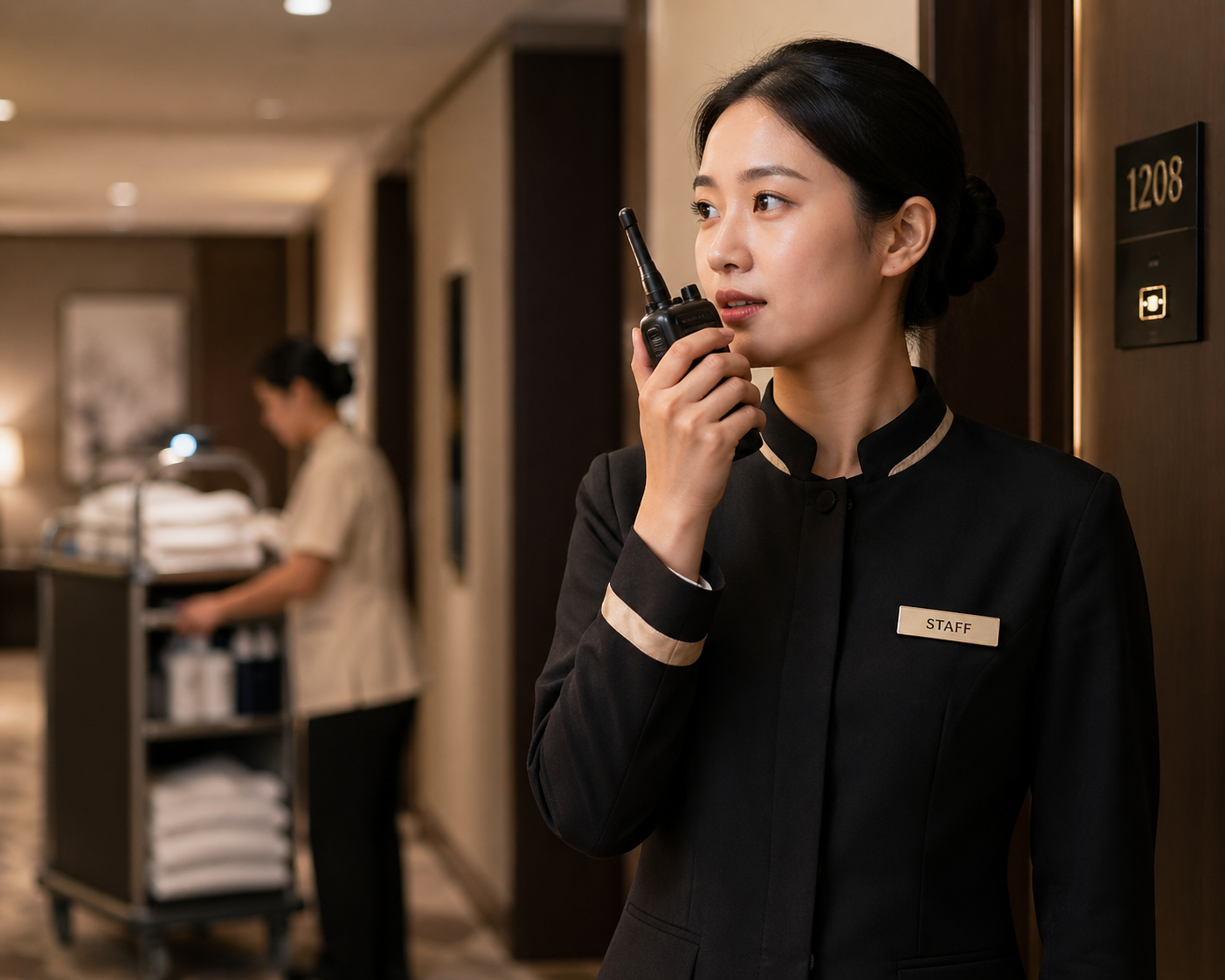Hotel staff handheld radio terminal